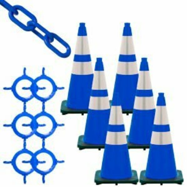 Gec Mr. Chain Traffic Cone & Chain Kit w/ Reflective Collar, 28in Cone Height, HDPE/PVC, Blue 93281-6